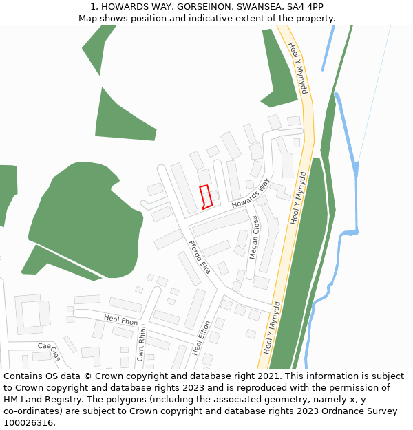 1, HOWARDS WAY, GORSEINON, SWANSEA, SA4 4PP: Location map and indicative extent of plot