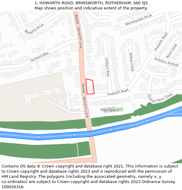 1, HOWARTH ROAD, BRINSWORTH, ROTHERHAM, S60 5JS: Location map and indicative extent of plot