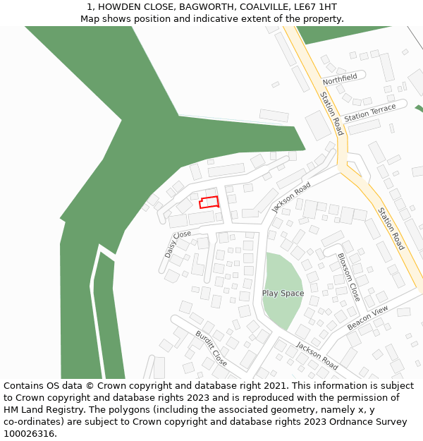 1, HOWDEN CLOSE, BAGWORTH, COALVILLE, LE67 1HT: Location map and indicative extent of plot