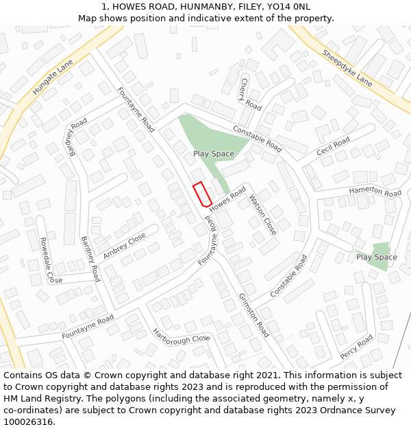 1, HOWES ROAD, HUNMANBY, FILEY, YO14 0NL: Location map and indicative extent of plot