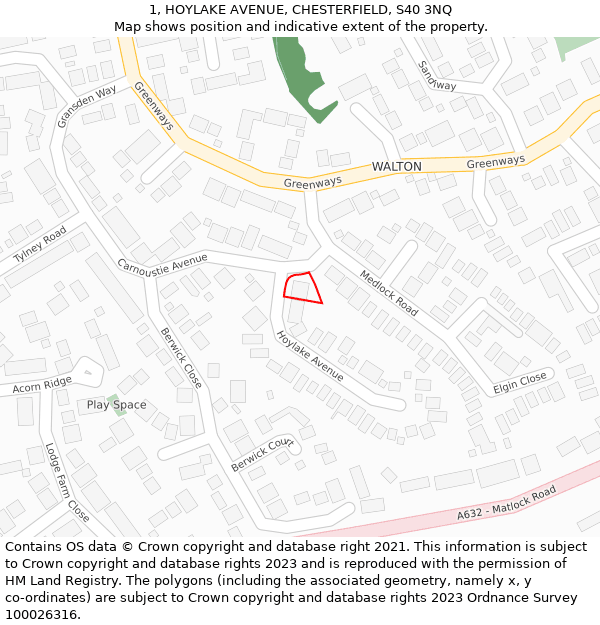 1, HOYLAKE AVENUE, CHESTERFIELD, S40 3NQ: Location map and indicative extent of plot