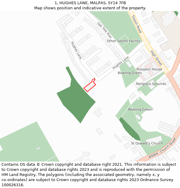 1, HUGHES LANE, MALPAS, SY14 7FB: Location map and indicative extent of plot