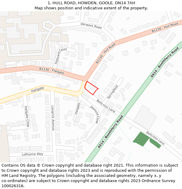 1, HULL ROAD, HOWDEN, GOOLE, DN14 7AH: Location map and indicative extent of plot