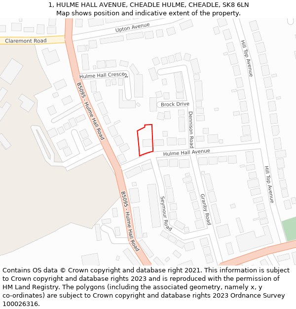 1, HULME HALL AVENUE, CHEADLE HULME, CHEADLE, SK8 6LN: Location map and indicative extent of plot