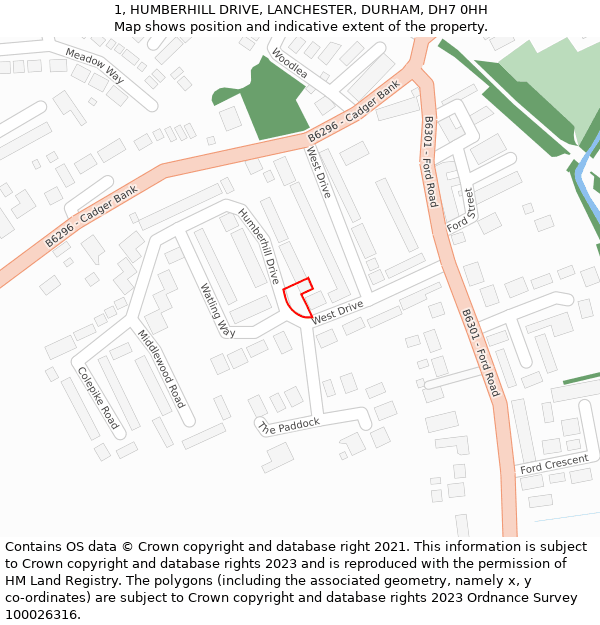 1, HUMBERHILL DRIVE, LANCHESTER, DURHAM, DH7 0HH: Location map and indicative extent of plot