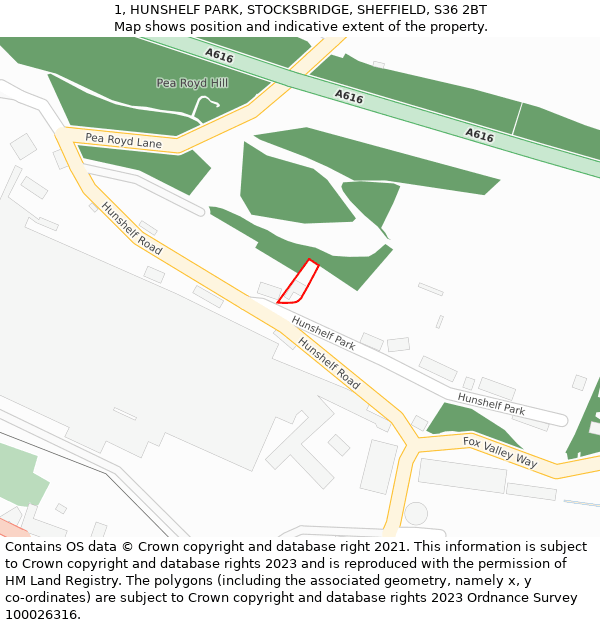 1, HUNSHELF PARK, STOCKSBRIDGE, SHEFFIELD, S36 2BT: Location map and indicative extent of plot