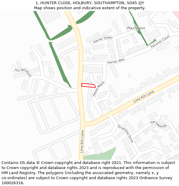 1, HUNTER CLOSE, HOLBURY, SOUTHAMPTON, SO45 2JY: Location map and indicative extent of plot