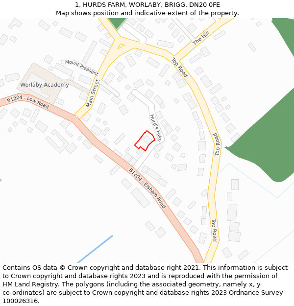 1, HURDS FARM, WORLABY, BRIGG, DN20 0FE: Location map and indicative extent of plot