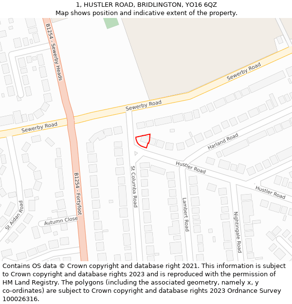 1, HUSTLER ROAD, BRIDLINGTON, YO16 6QZ: Location map and indicative extent of plot