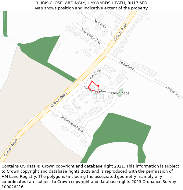 1, IBIS CLOSE, ARDINGLY, HAYWARDS HEATH, RH17 6ED: Location map and indicative extent of plot