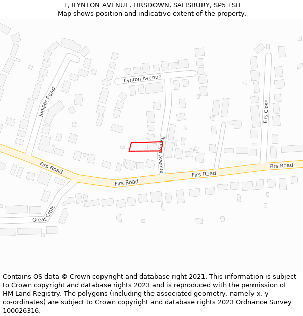 1, ILYNTON AVENUE, FIRSDOWN, SALISBURY, SP5 1SH: Location map and indicative extent of plot