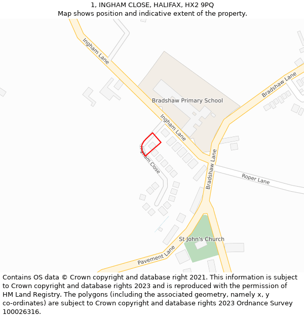 1, INGHAM CLOSE, HALIFAX, HX2 9PQ: Location map and indicative extent of plot