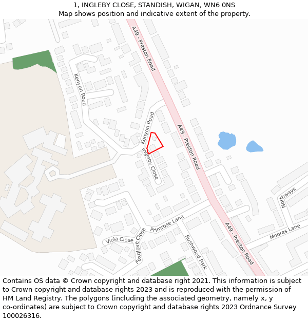 1, INGLEBY CLOSE, STANDISH, WIGAN, WN6 0NS: Location map and indicative extent of plot