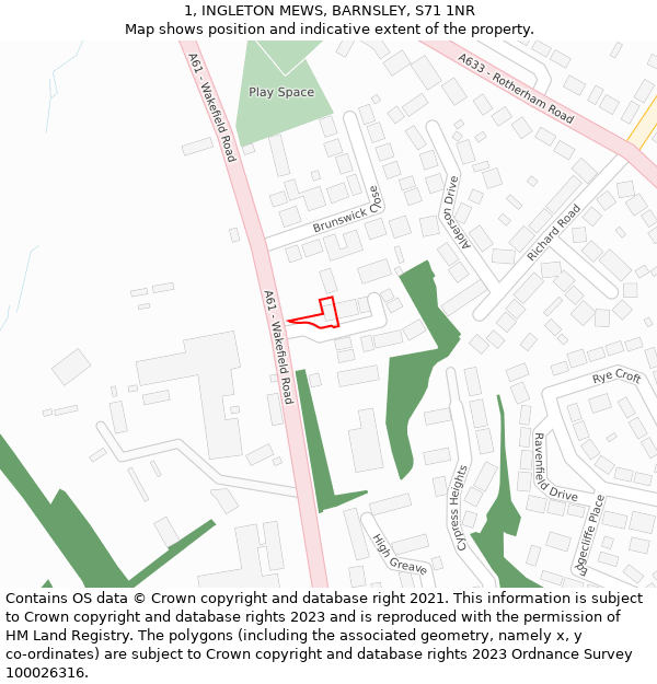 1, INGLETON MEWS, BARNSLEY, S71 1NR: Location map and indicative extent of plot