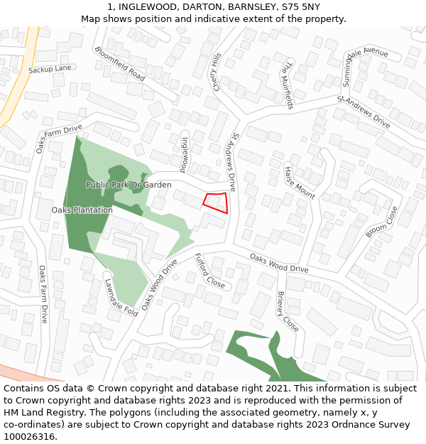 1, INGLEWOOD, DARTON, BARNSLEY, S75 5NY: Location map and indicative extent of plot