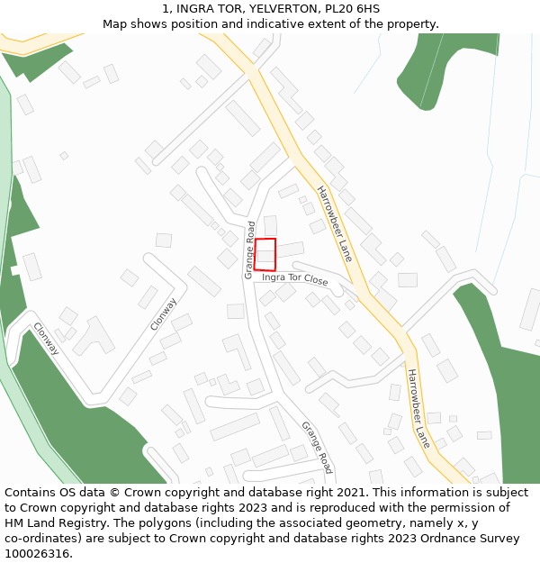 1, INGRA TOR, YELVERTON, PL20 6HS: Location map and indicative extent of plot