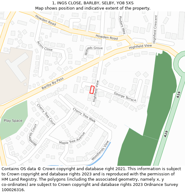 1, INGS CLOSE, BARLBY, SELBY, YO8 5XS: Location map and indicative extent of plot