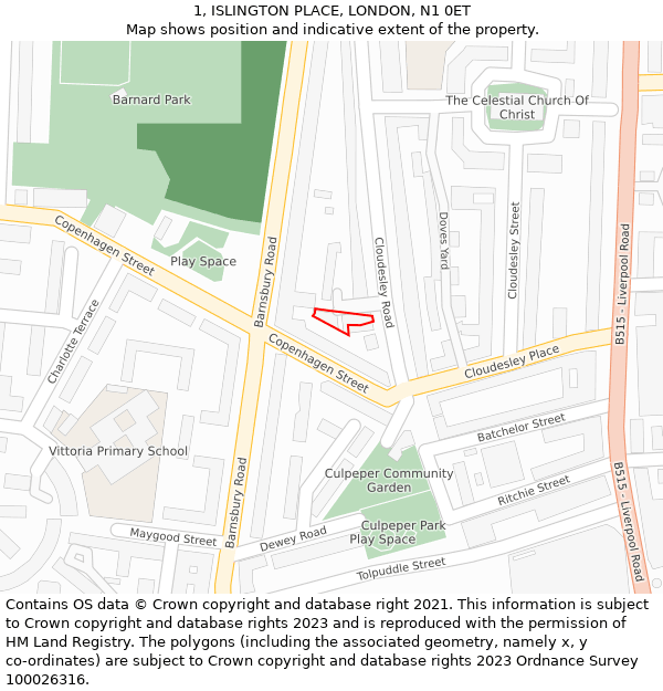 1, ISLINGTON PLACE, LONDON, N1 0ET: Location map and indicative extent of plot