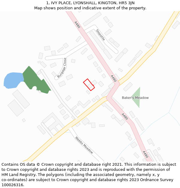 1, IVY PLACE, LYONSHALL, KINGTON, HR5 3JN: Location map and indicative extent of plot