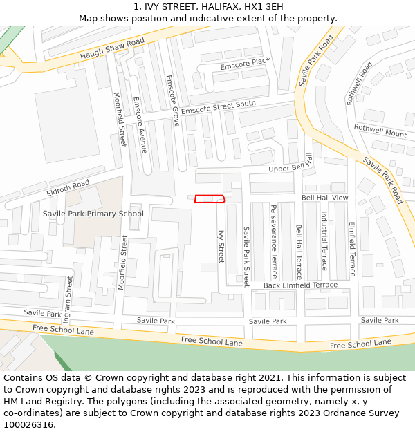 1, IVY STREET, HALIFAX, HX1 3EH: Location map and indicative extent of plot