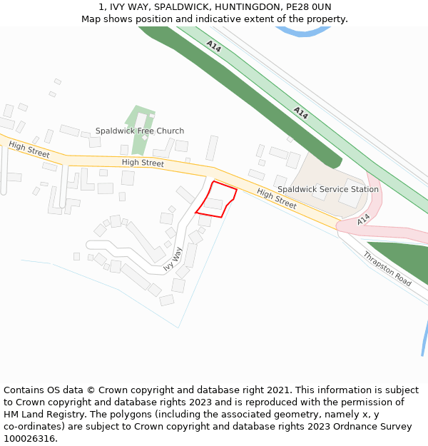 1, IVY WAY, SPALDWICK, HUNTINGDON, PE28 0UN: Location map and indicative extent of plot