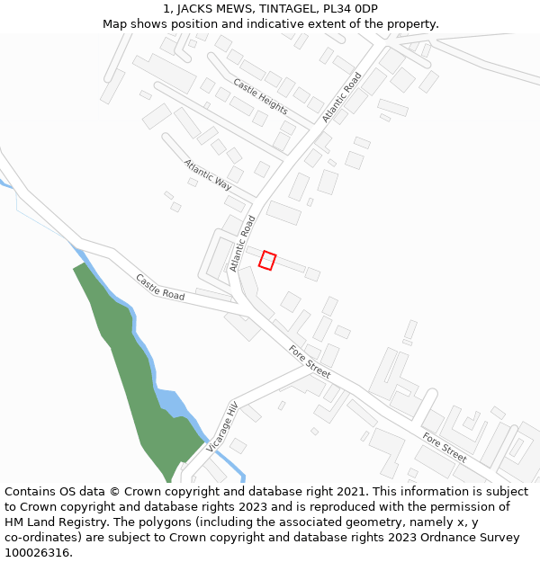 1, JACKS MEWS, TINTAGEL, PL34 0DP: Location map and indicative extent of plot