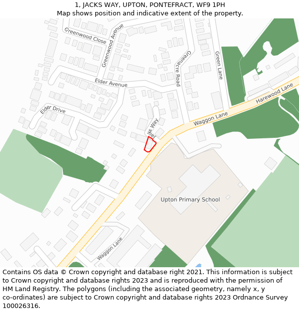 1, JACKS WAY, UPTON, PONTEFRACT, WF9 1PH: Location map and indicative extent of plot