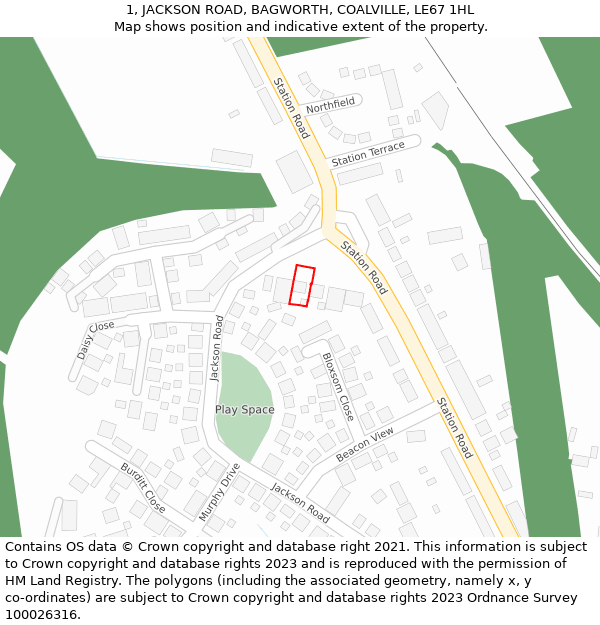 1, JACKSON ROAD, BAGWORTH, COALVILLE, LE67 1HL: Location map and indicative extent of plot