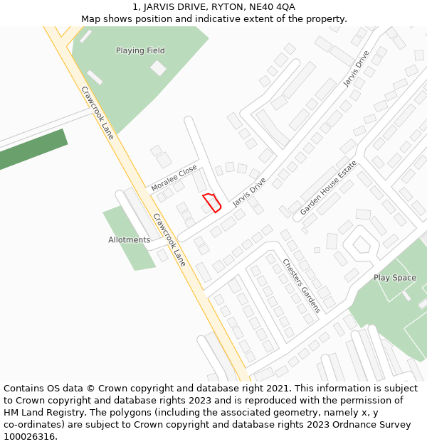 1, JARVIS DRIVE, RYTON, NE40 4QA: Location map and indicative extent of plot