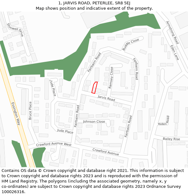 1, JARVIS ROAD, PETERLEE, SR8 5EJ: Location map and indicative extent of plot