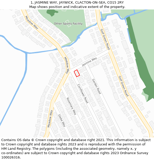 1, JASMINE WAY, JAYWICK, CLACTON-ON-SEA, CO15 2RY: Location map and indicative extent of plot