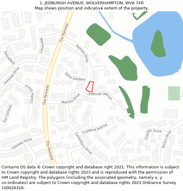 1, JEDBURGH AVENUE, WOLVERHAMPTON, WV6 7XR: Location map and indicative extent of plot