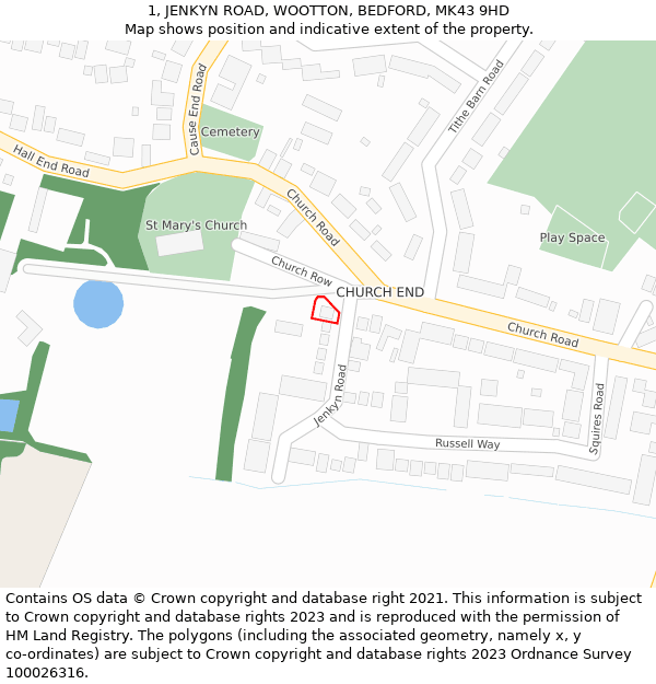 1, JENKYN ROAD, WOOTTON, BEDFORD, MK43 9HD: Location map and indicative extent of plot