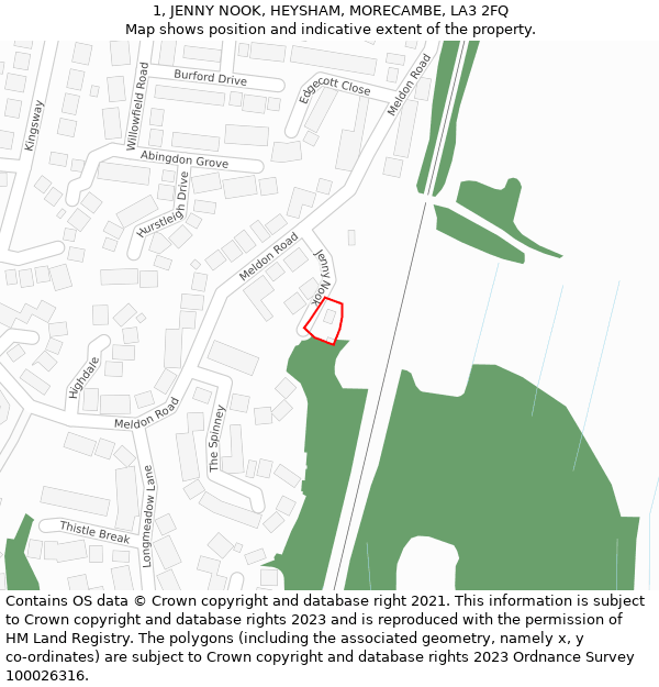 1, JENNY NOOK, HEYSHAM, MORECAMBE, LA3 2FQ: Location map and indicative extent of plot