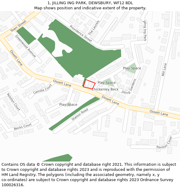 1, JILLING ING PARK, DEWSBURY, WF12 8DL: Location map and indicative extent of plot