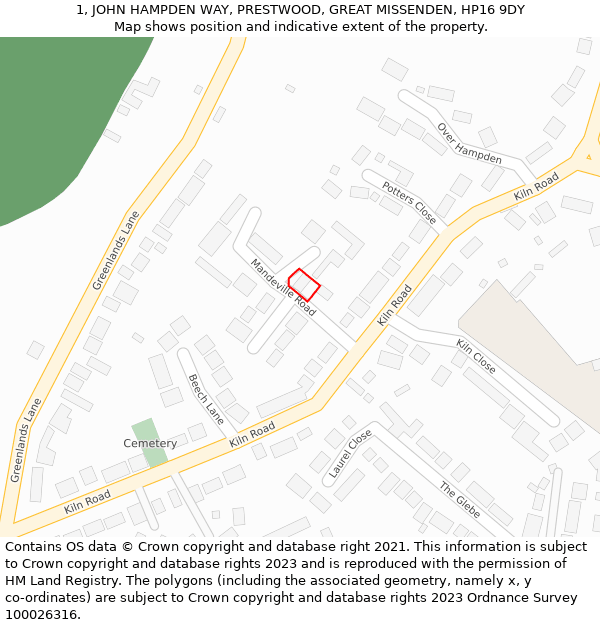 1, JOHN HAMPDEN WAY, PRESTWOOD, GREAT MISSENDEN, HP16 9DY: Location map and indicative extent of plot