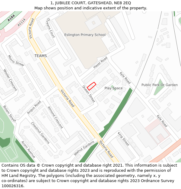 1, JUBILEE COURT, GATESHEAD, NE8 2EQ: Location map and indicative extent of plot