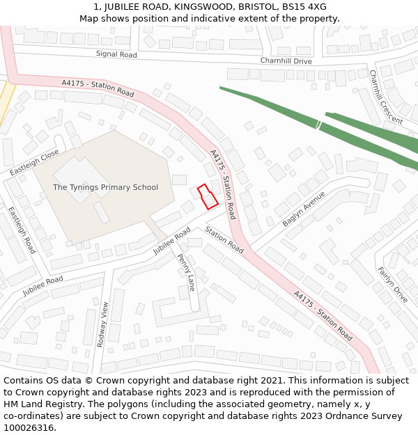 1, JUBILEE ROAD, KINGSWOOD, BRISTOL, BS15 4XG: Location map and indicative extent of plot