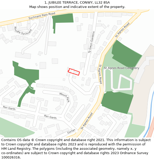 1, JUBILEE TERRACE, CONWY, LL32 8SA: Location map and indicative extent of plot