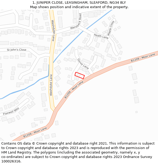 1, JUNIPER CLOSE, LEASINGHAM, SLEAFORD, NG34 8LY: Location map and indicative extent of plot