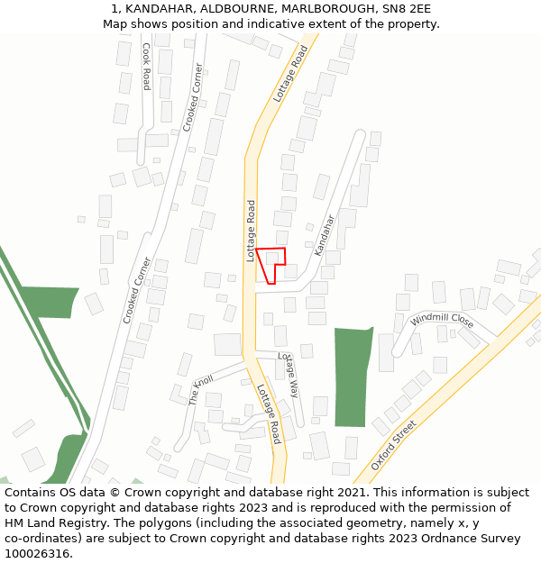 1, KANDAHAR, ALDBOURNE, MARLBOROUGH, SN8 2EE: Location map and indicative extent of plot