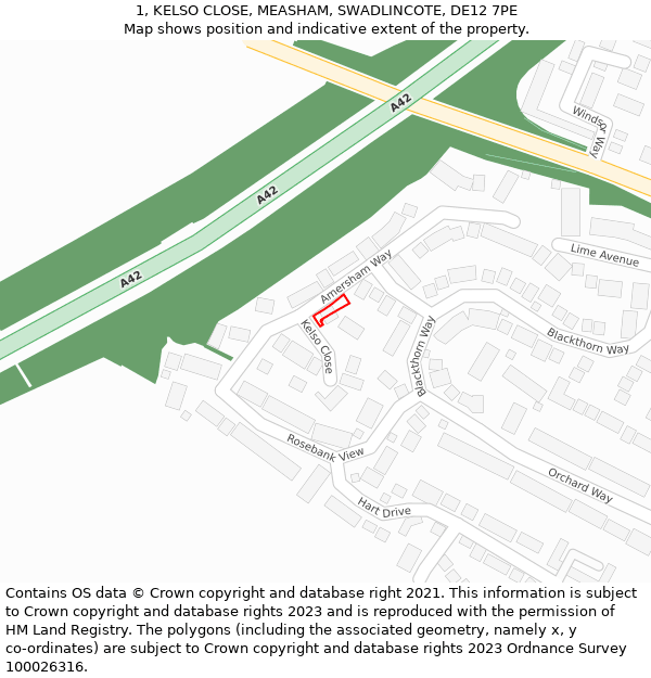 1, KELSO CLOSE, MEASHAM, SWADLINCOTE, DE12 7PE: Location map and indicative extent of plot