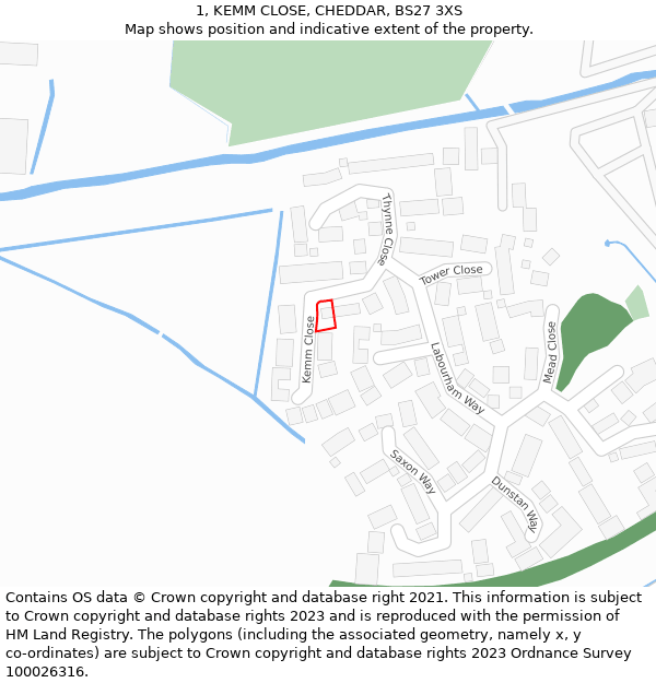 1, KEMM CLOSE, CHEDDAR, BS27 3XS: Location map and indicative extent of plot