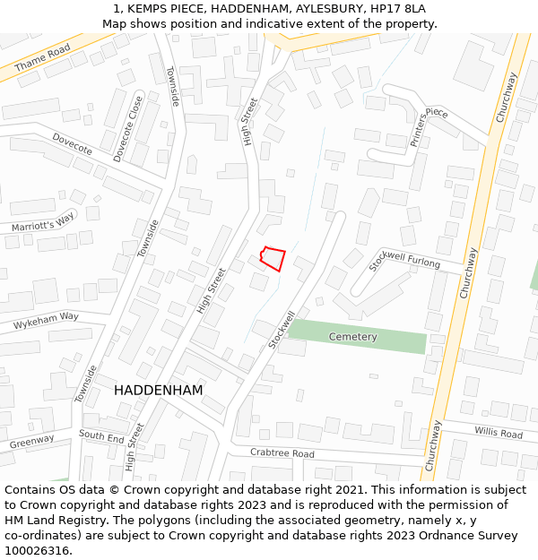 1, KEMPS PIECE, HADDENHAM, AYLESBURY, HP17 8LA: Location map and indicative extent of plot