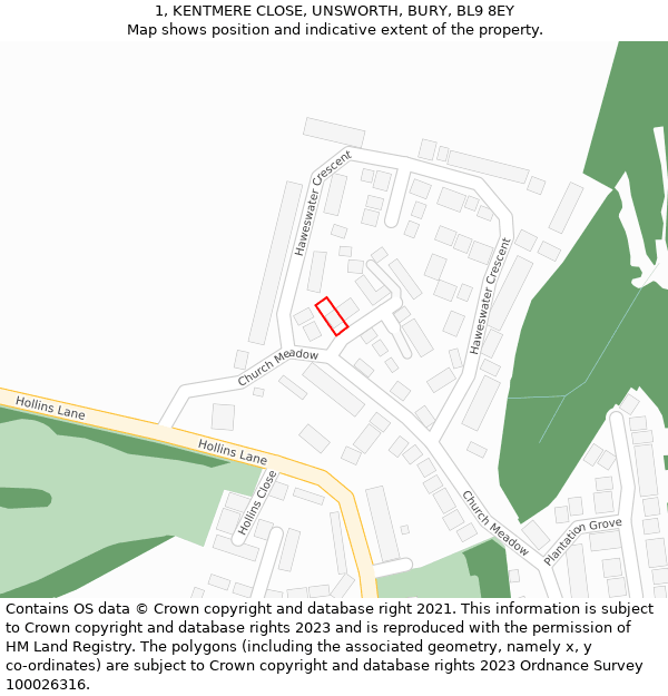 1, KENTMERE CLOSE, UNSWORTH, BURY, BL9 8EY: Location map and indicative extent of plot