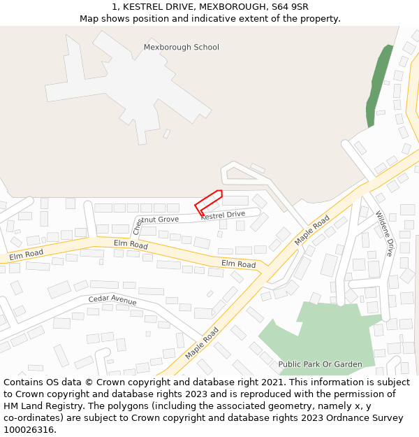 1, KESTREL DRIVE, MEXBOROUGH, S64 9SR: Location map and indicative extent of plot