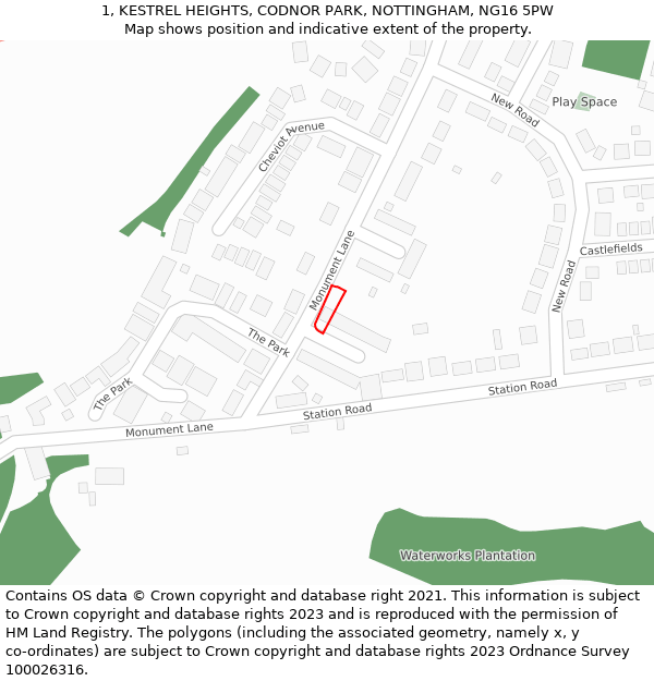 1, KESTREL HEIGHTS, CODNOR PARK, NOTTINGHAM, NG16 5PW: Location map and indicative extent of plot