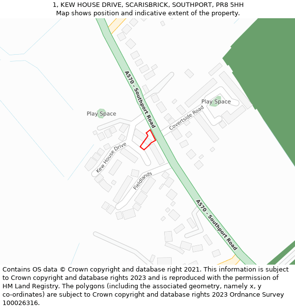 1, KEW HOUSE DRIVE, SCARISBRICK, SOUTHPORT, PR8 5HH: Location map and indicative extent of plot