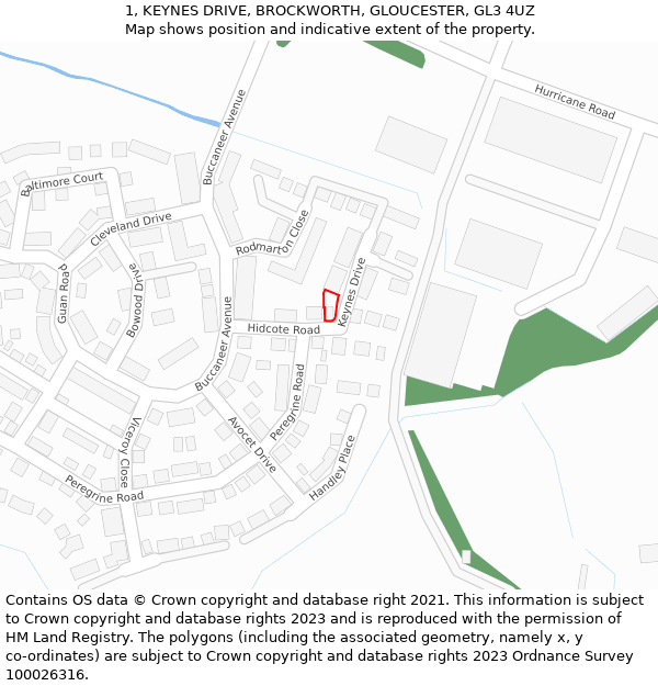 1, KEYNES DRIVE, BROCKWORTH, GLOUCESTER, GL3 4UZ: Location map and indicative extent of plot