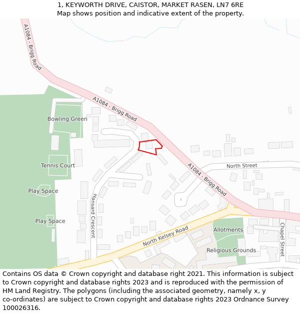 1, KEYWORTH DRIVE, CAISTOR, MARKET RASEN, LN7 6RE: Location map and indicative extent of plot